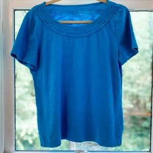 Talbots Blue Short Sleeve Cotton Scoop Neck Top Size Large